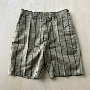 Vintage 70s Penneys Shorts Womens 18 Beige Plaid Bermuda Pleated Japan
